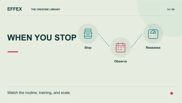 When you stop. Stop, Observe, Reassess. Watch the routine, training, and scale.