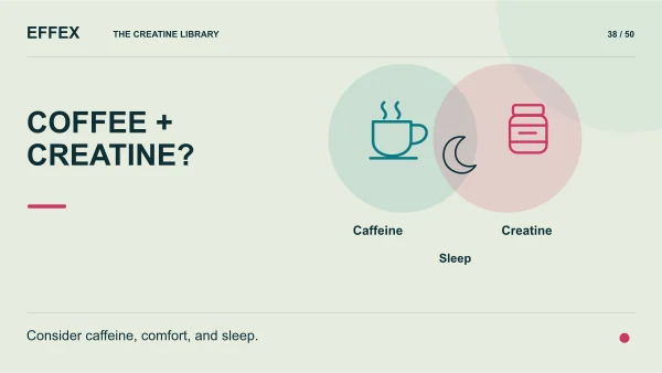 Coffee + creatine?. Caffeine, Creatine, Sleep. Consider caffeine, comfort, and sleep.