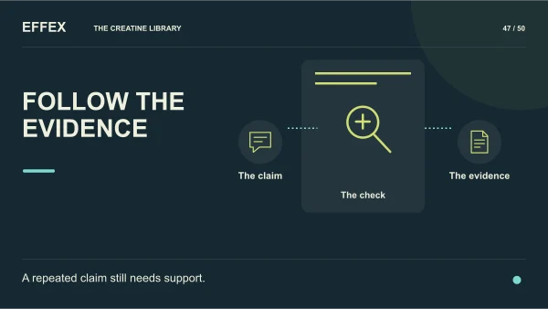 Follow the evidence. The claim, The check, The evidence. A repeated claim still needs support.